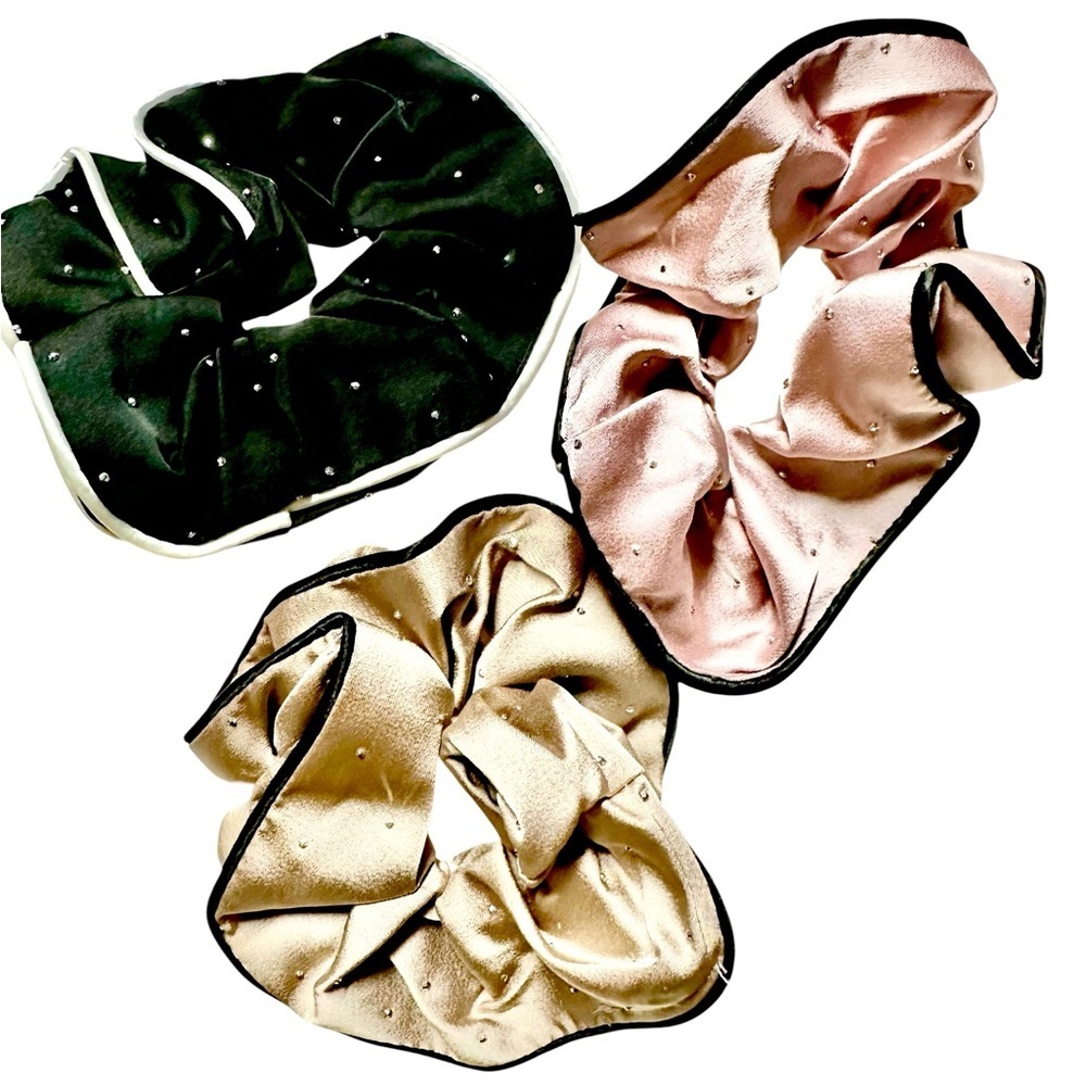 Elegant Satin Scrunchie Set - Black, Pink, and Gold